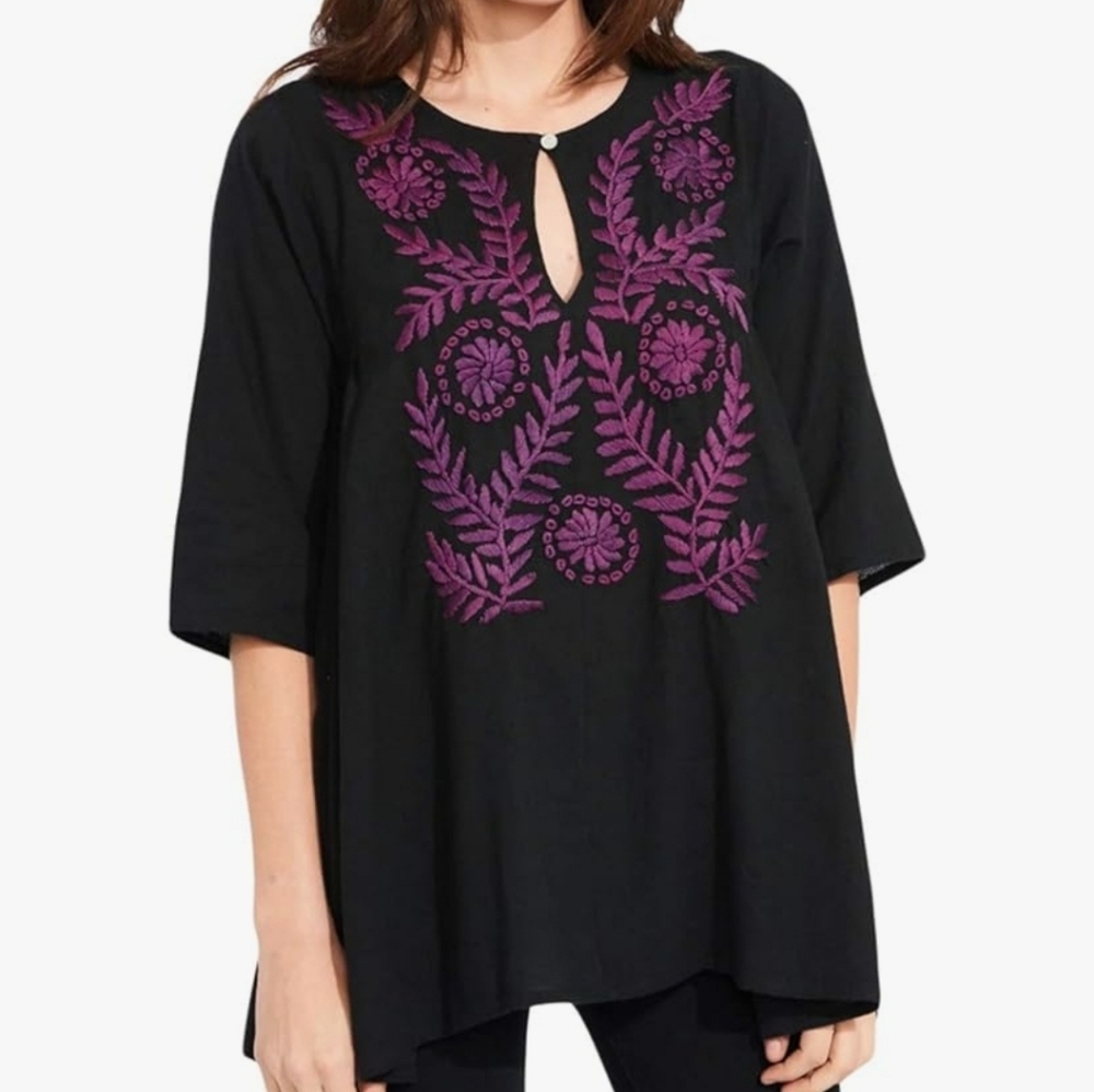 Roller Rabbit Womens Frankie Embroidered Floral Blouse Size‎ Medium